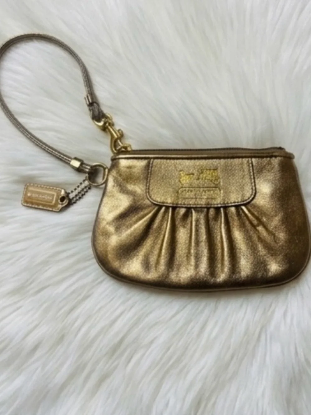 Coach Metallic Gold Leather Wristlet Clutch